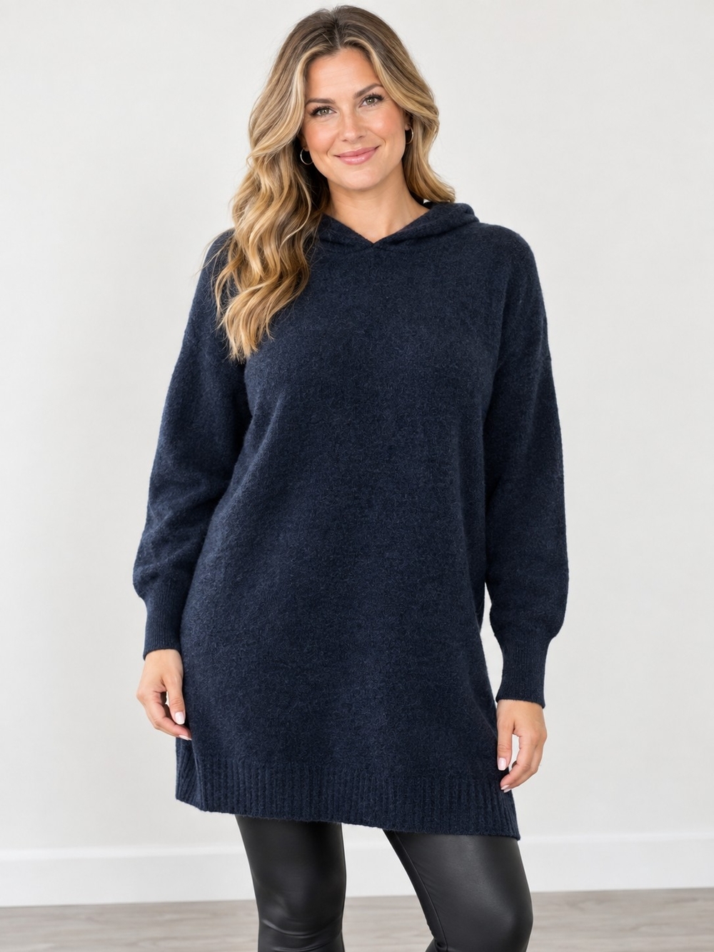 Zara Black 100% Cashmere Tunic Sweater With Hood Size Med
